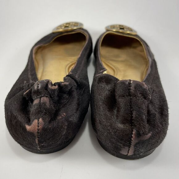 Tory Burch Reva Brown Gold Animal Fur Ballet Flat Womens Size 5 Slip On Ballet - Picture 4 of 9